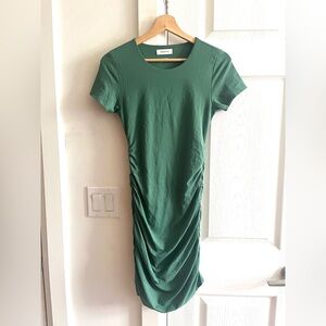 Babaton Forest Green Contour Ruched Midi Dress Size M